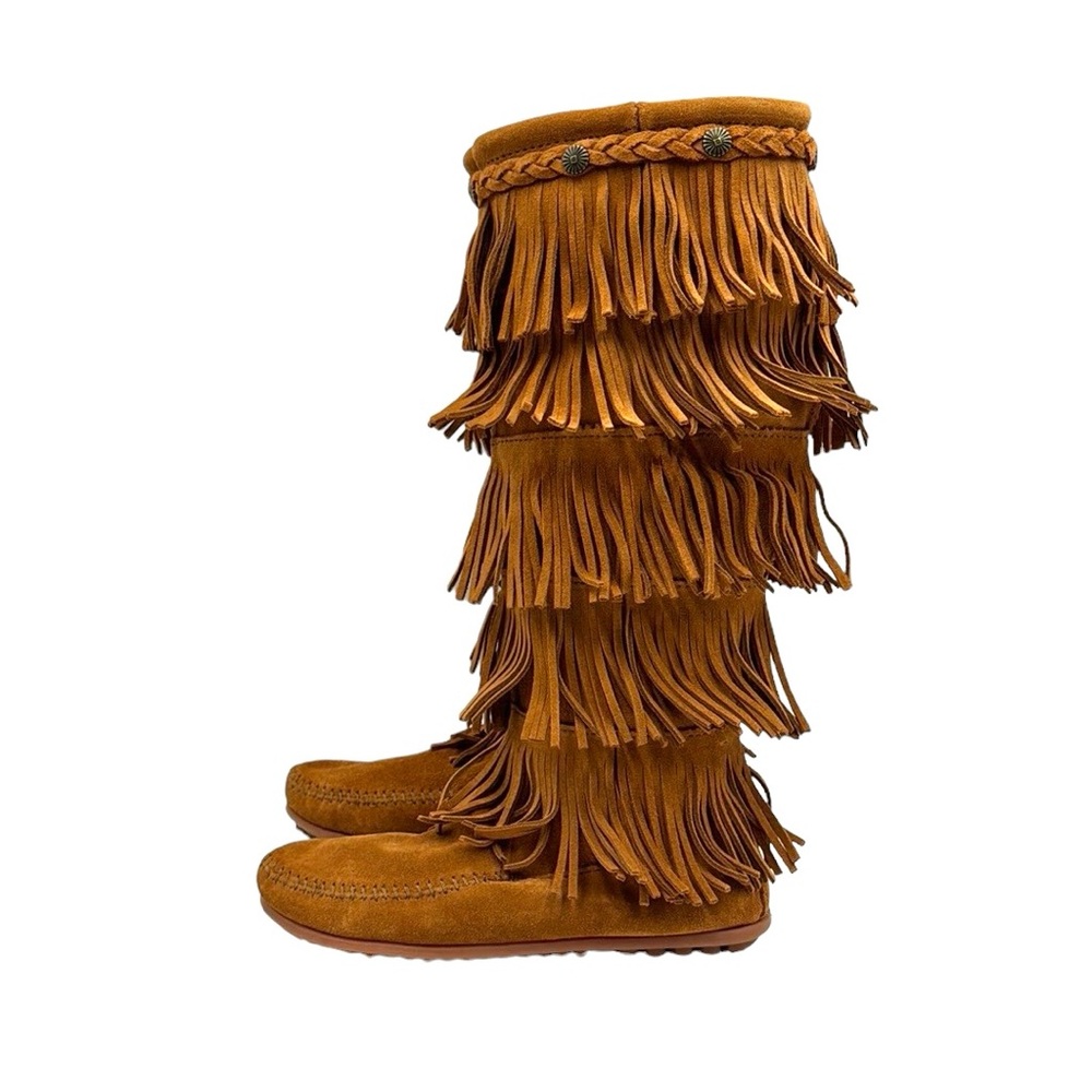 Minnetonka Suede 5 Layer Fringe Boots Size 7 - image 6